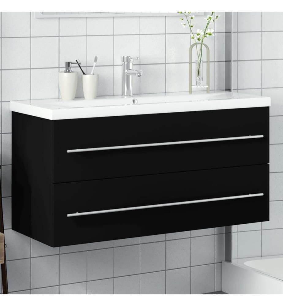 Waschbeckenunterschrank mit Einbaubecken Schwarz
