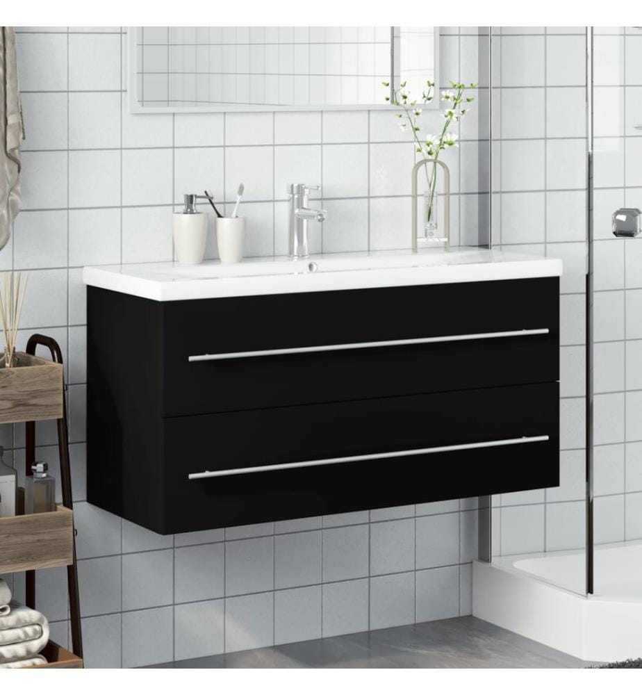 Waschbeckenunterschrank mit Einbaubecken Schwarz