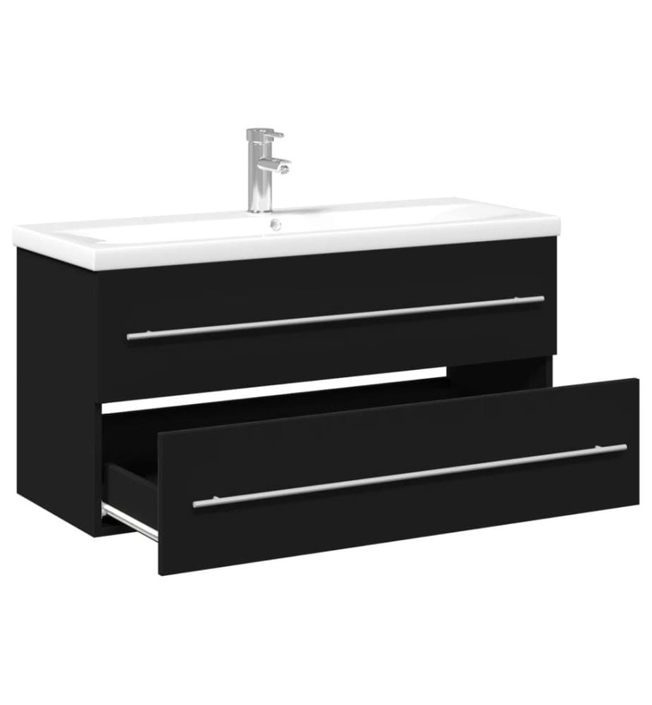 Waschbeckenunterschrank mit Einbaubecken Schwarz