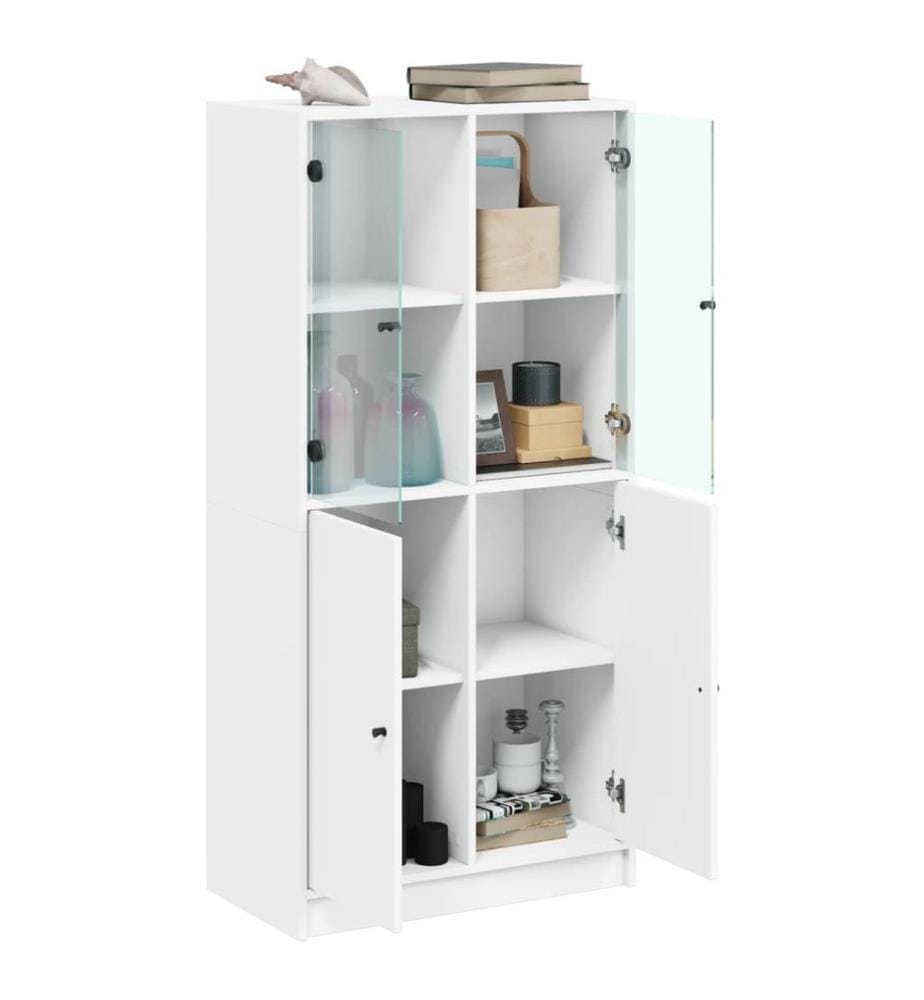 Buffet haut avec portes blanc 68x37x142 cm bois d'ingénierie