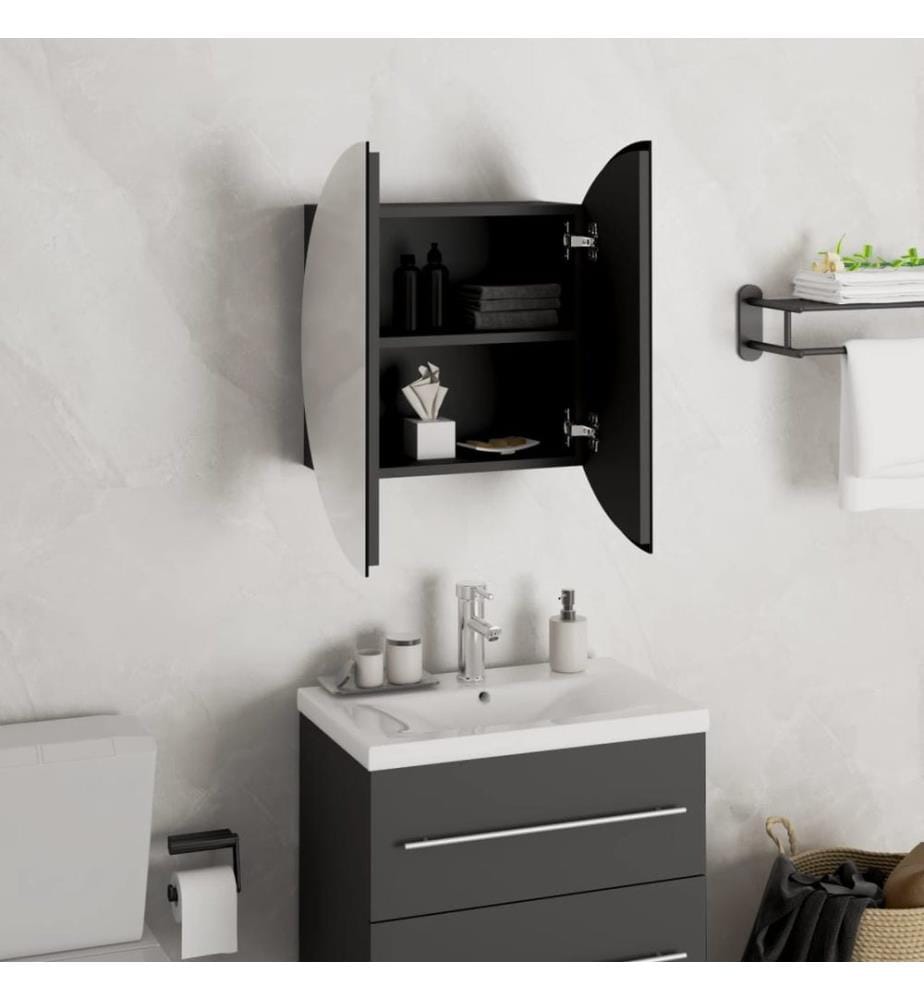 Armoire de salle de bain miroir rond et LED Noir 40x40x17,5 cm
