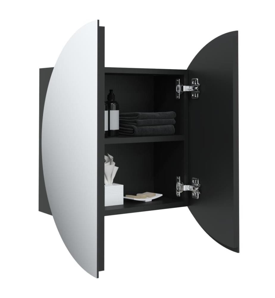 Armoire de salle de bain miroir rond et LED Noir 40x40x17,5 cm