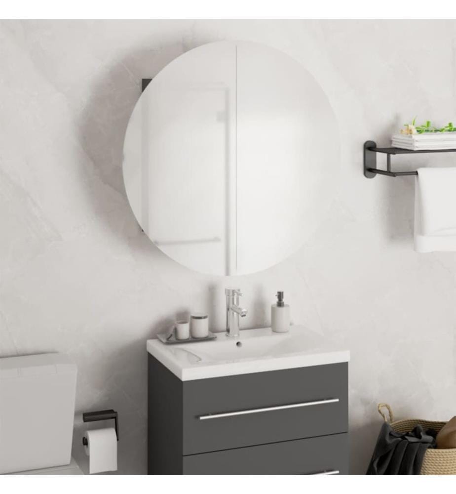 Armoire de salle de bain miroir rond et LED Gris 47x47x17,5 cm
