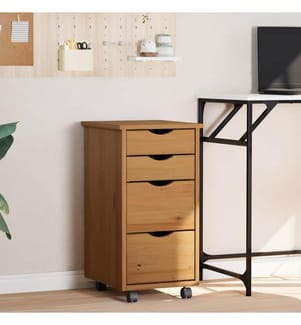 Armoire roulante avec tiroirs MOSS bois de pin marron miel