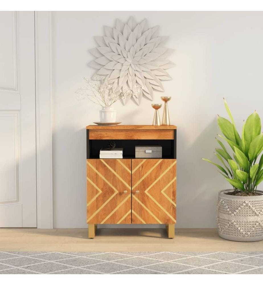 Armoire latérale marron et noir 60x33,5x75 cm bois de manguier