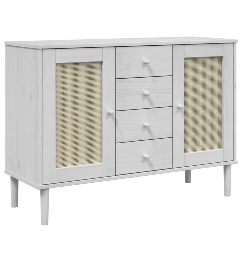 Sideboard SENJA Rattan-Optik Weiss 112x40x80 cm Kiefernholz