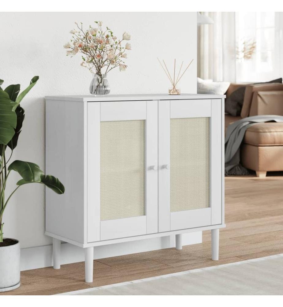 Sideboard SENJA Rattan-Optik Weiss 80x35x80 cm Kiefernholz