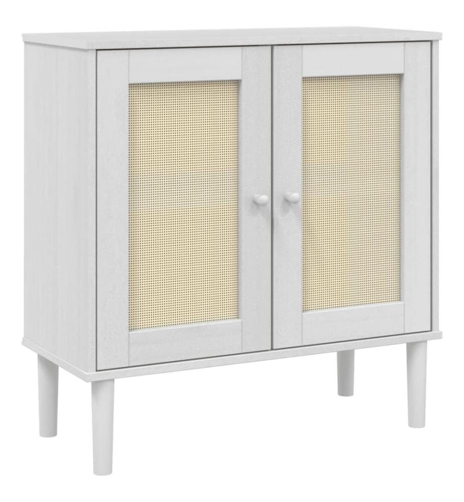 Sideboard SENJA Rattan-Optik Weiss 80x35x80 cm Kiefernholz