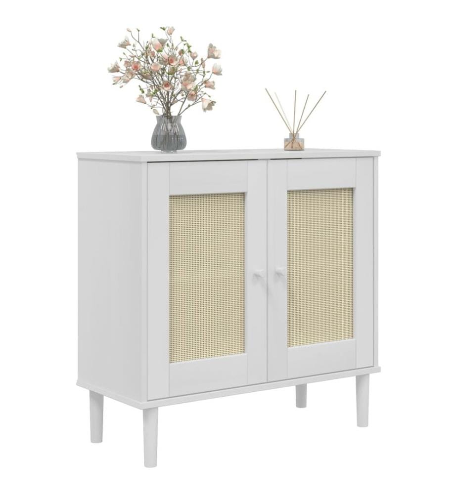 Sideboard SENJA Rattan-Optik Weiss 80x35x80 cm Kiefernholz