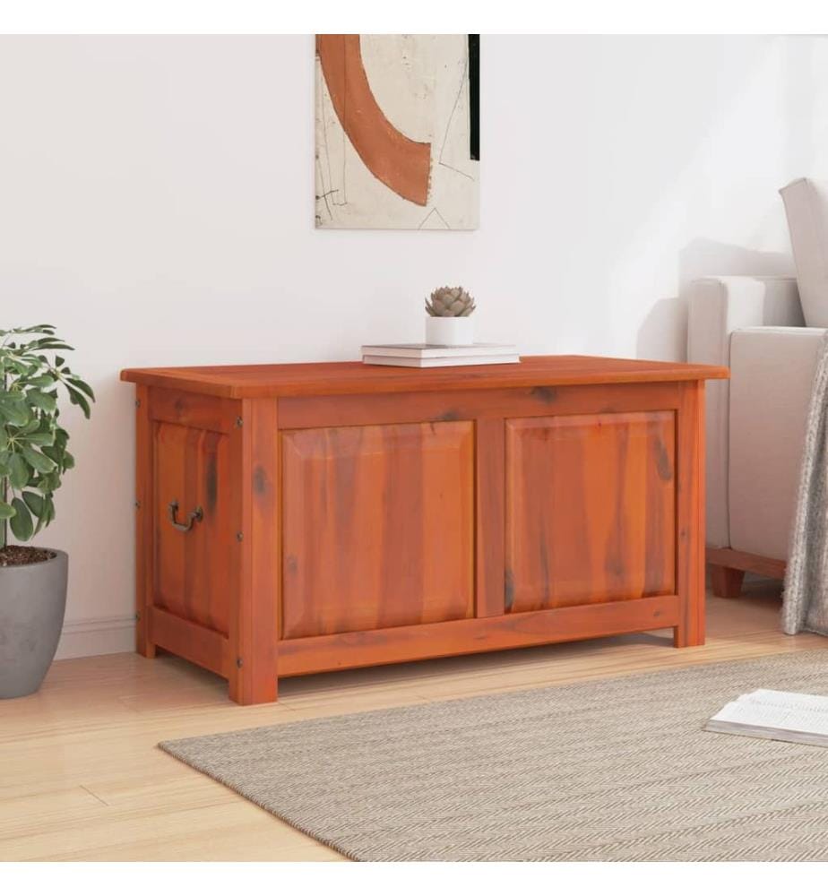 Coffre de rangement avec couvercle marron bois massif d'acacia