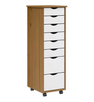Armoire roulante avec tiroirs MOSS bois de pin marron miel