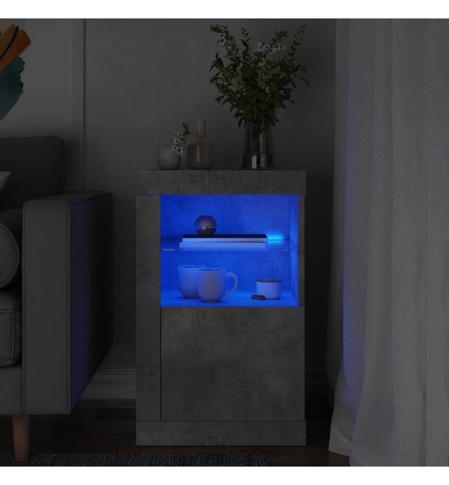 Armoire latérale avec lumières LED gris béton bois d'ingénierie