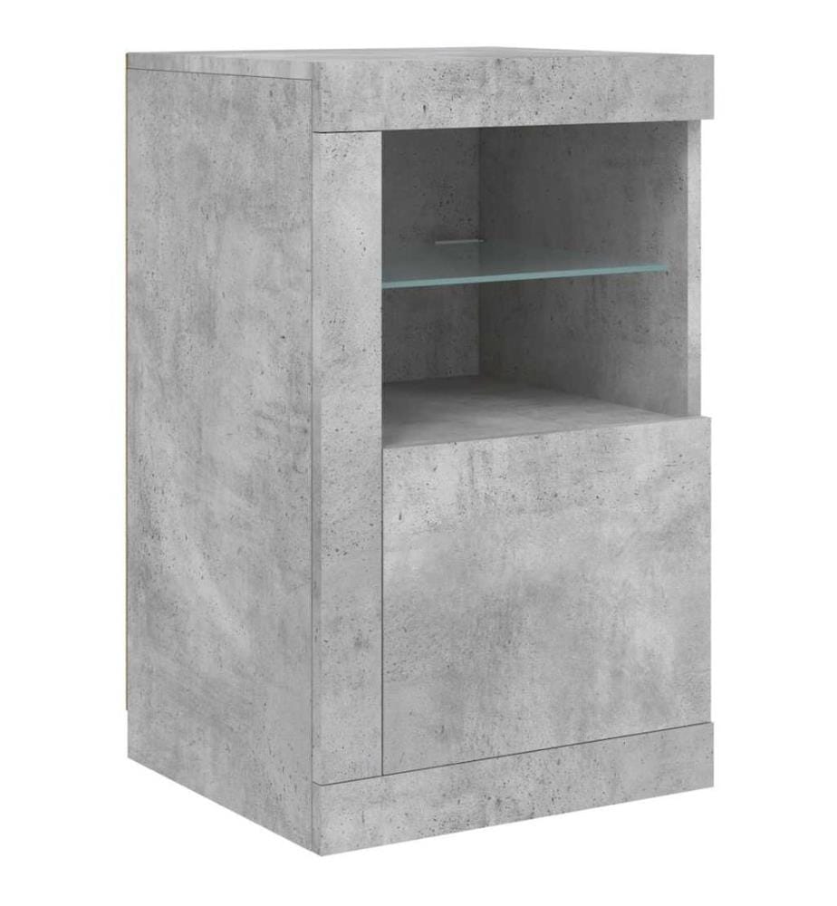 Armoire latérale avec lumières LED gris béton bois d'ingénierie