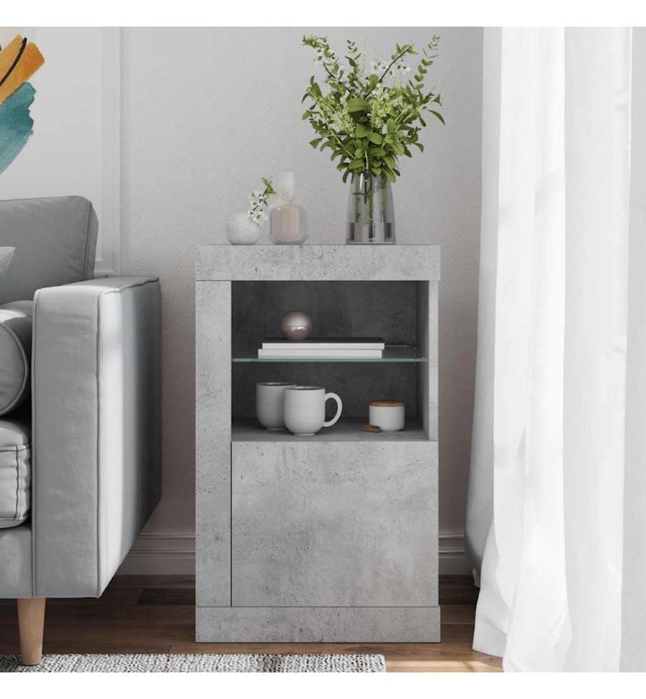 Armoire latérale avec lumières LED gris béton bois d'ingénierie