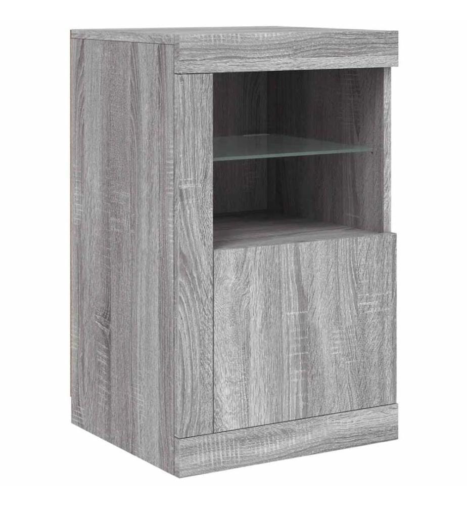 Armoire latérale et lumières LED sonoma gris bois d'ingénierie