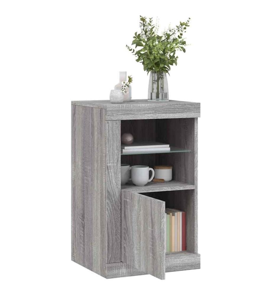 Armoire latérale et lumières LED sonoma gris bois d'ingénierie