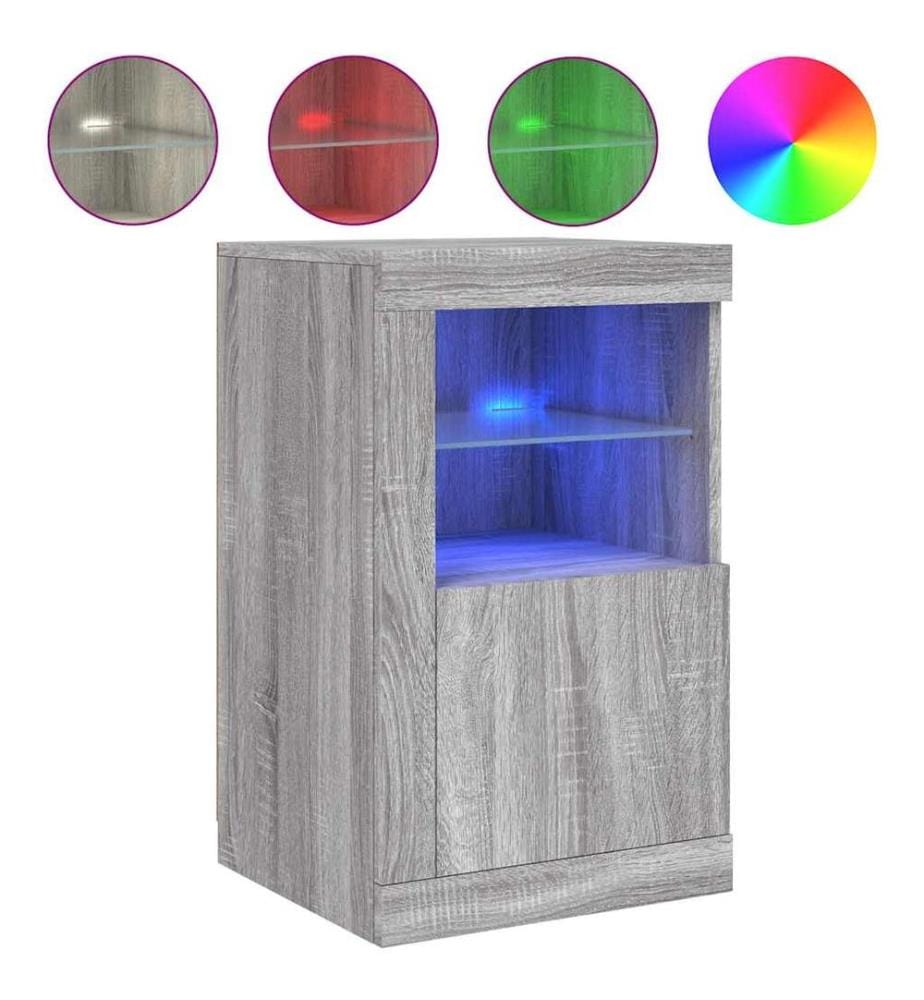 Armoire latérale et lumières LED sonoma gris bois d'ingénierie