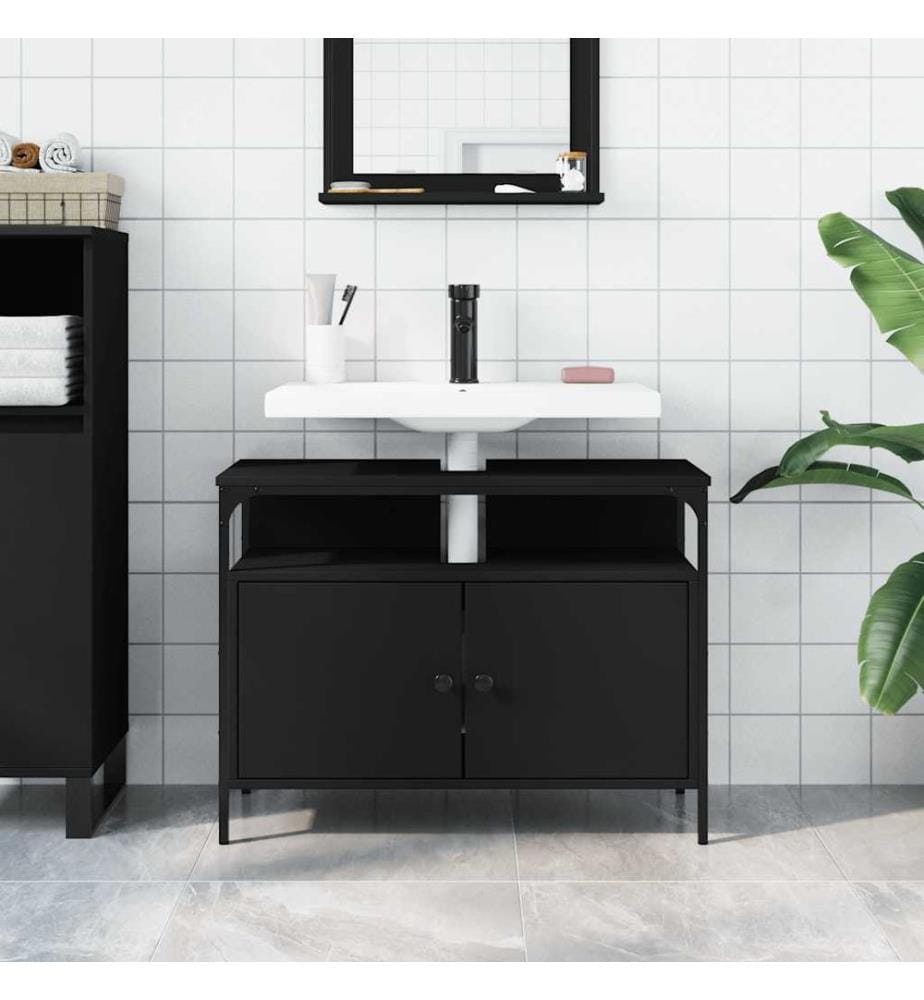 Waschbeckenunterschrank Schwarz 80x30x60 cm Holzwerkstoff
