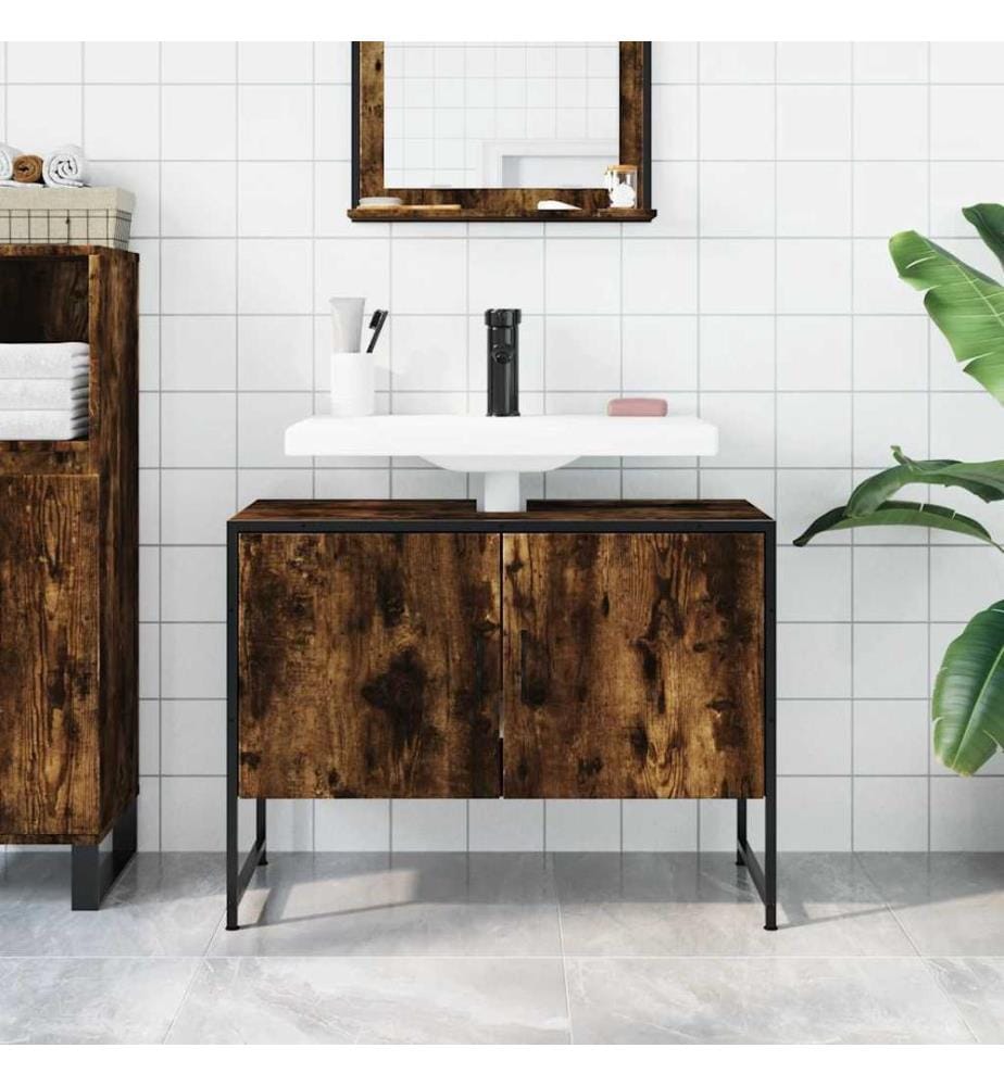 Armoire lavabo de salle de bain chêne fumé bois d'ingénierie