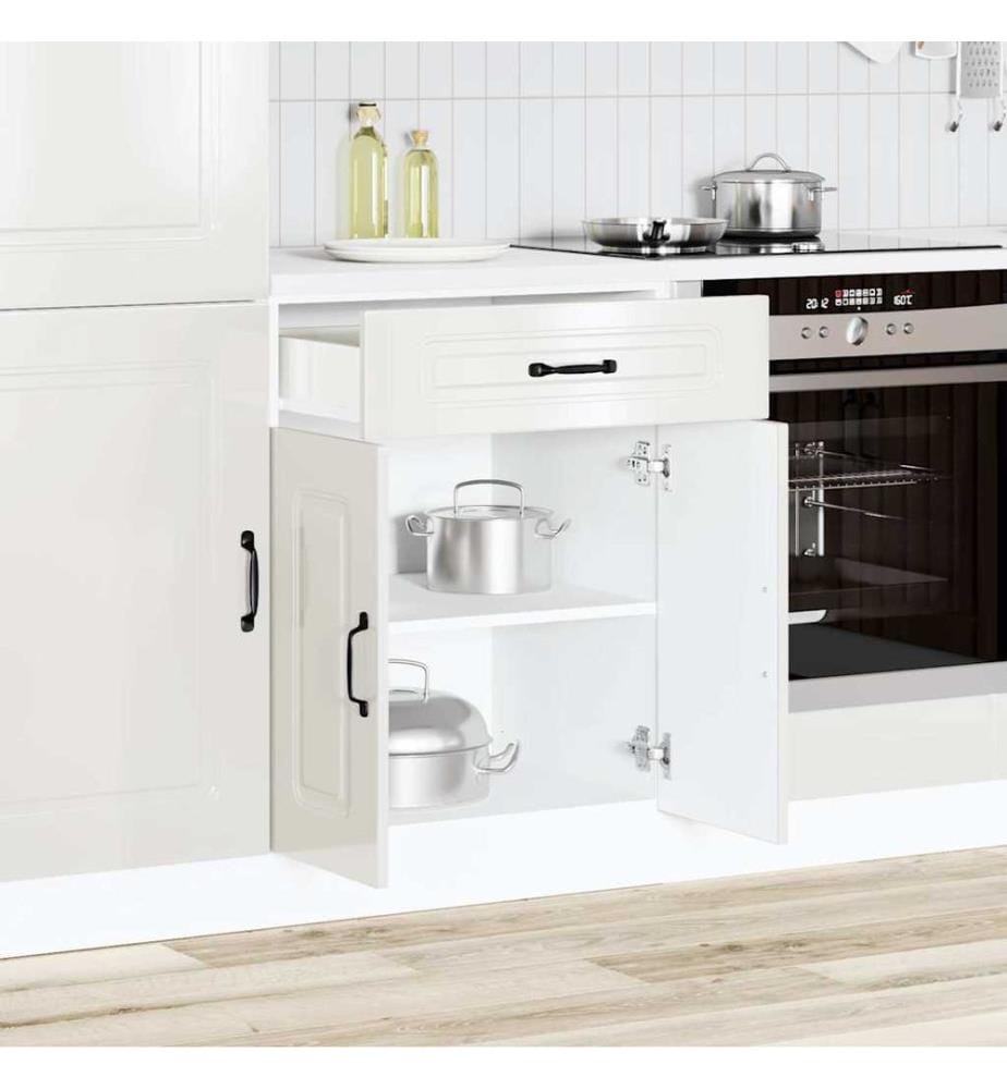 Armoire de cuisine Kalmar blanc brillant bois ingénierie