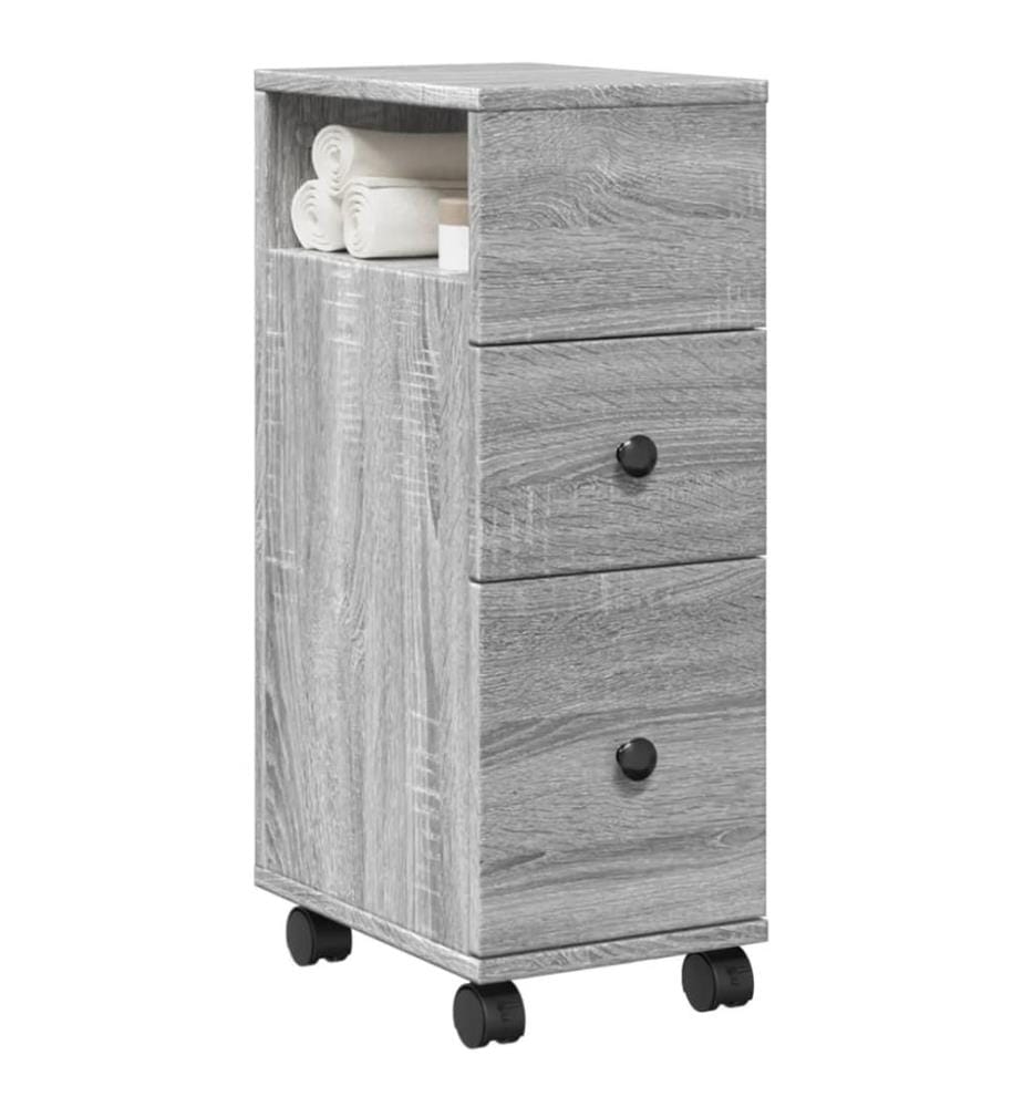 Badschrank Schmal mit Rollen Grau Sonoma Holzwerkstoff