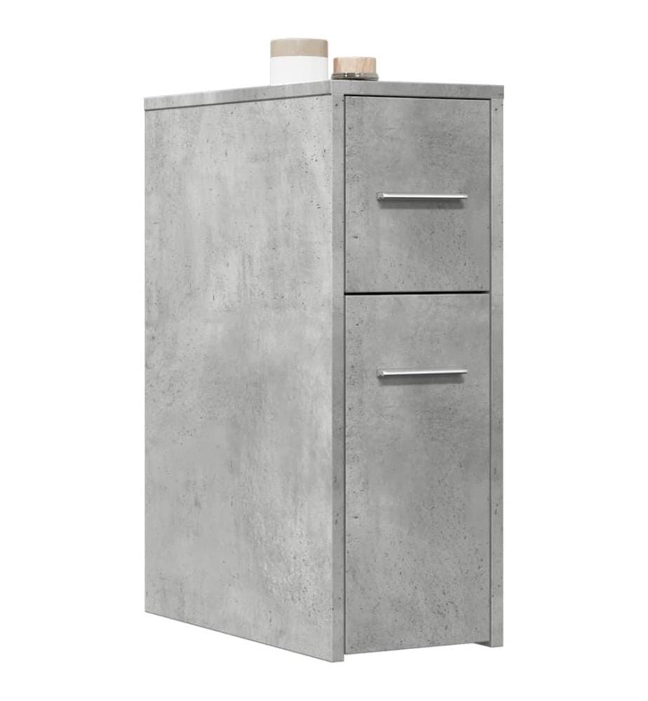 Badschrank Schmal mit Rollen Betongrau Holzwerkstoff