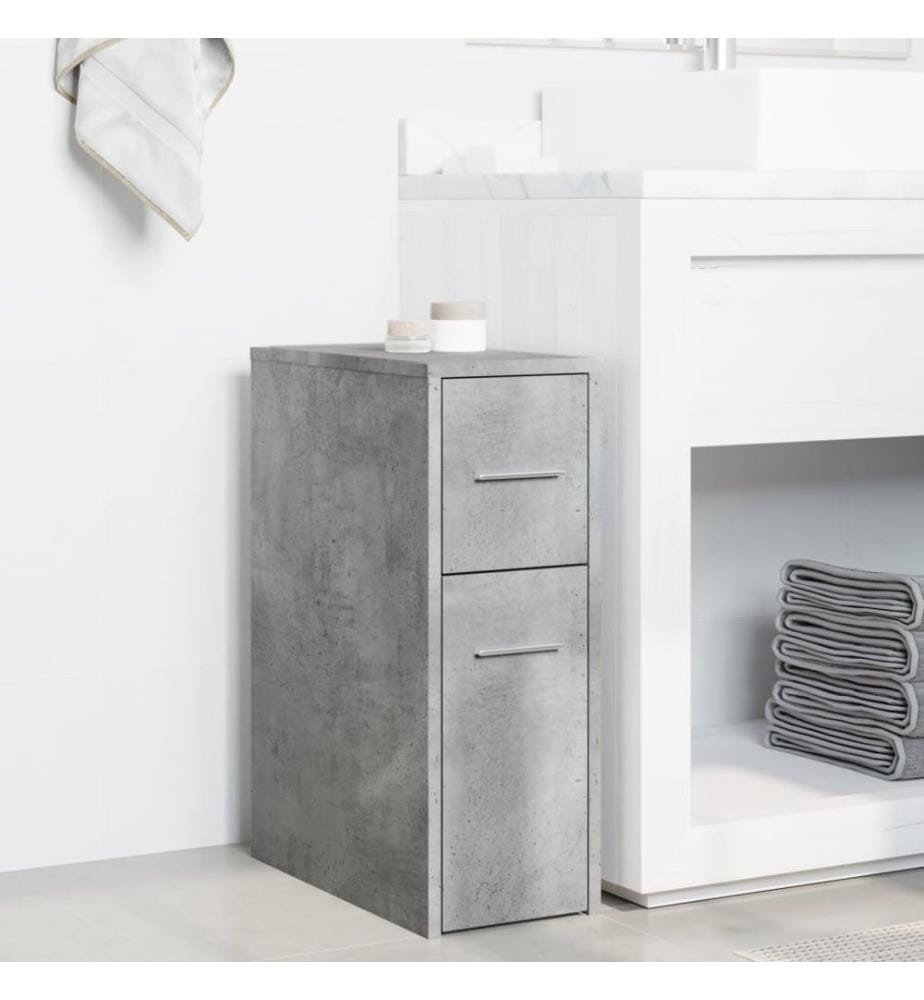Badschrank Schmal mit Rollen Betongrau Holzwerkstoff
