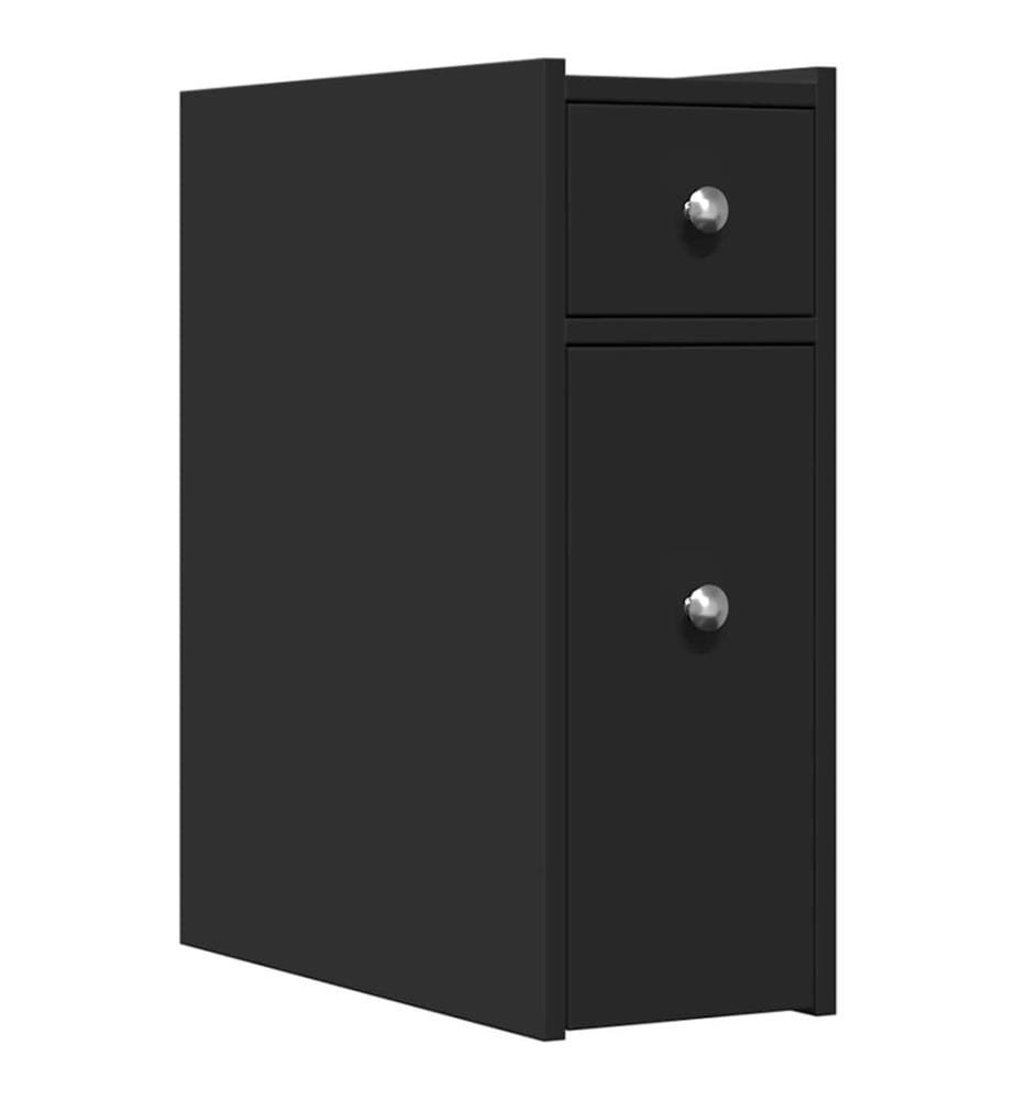 Badschrank Schmal mit Rollen Schwarz Holzwerkstoff