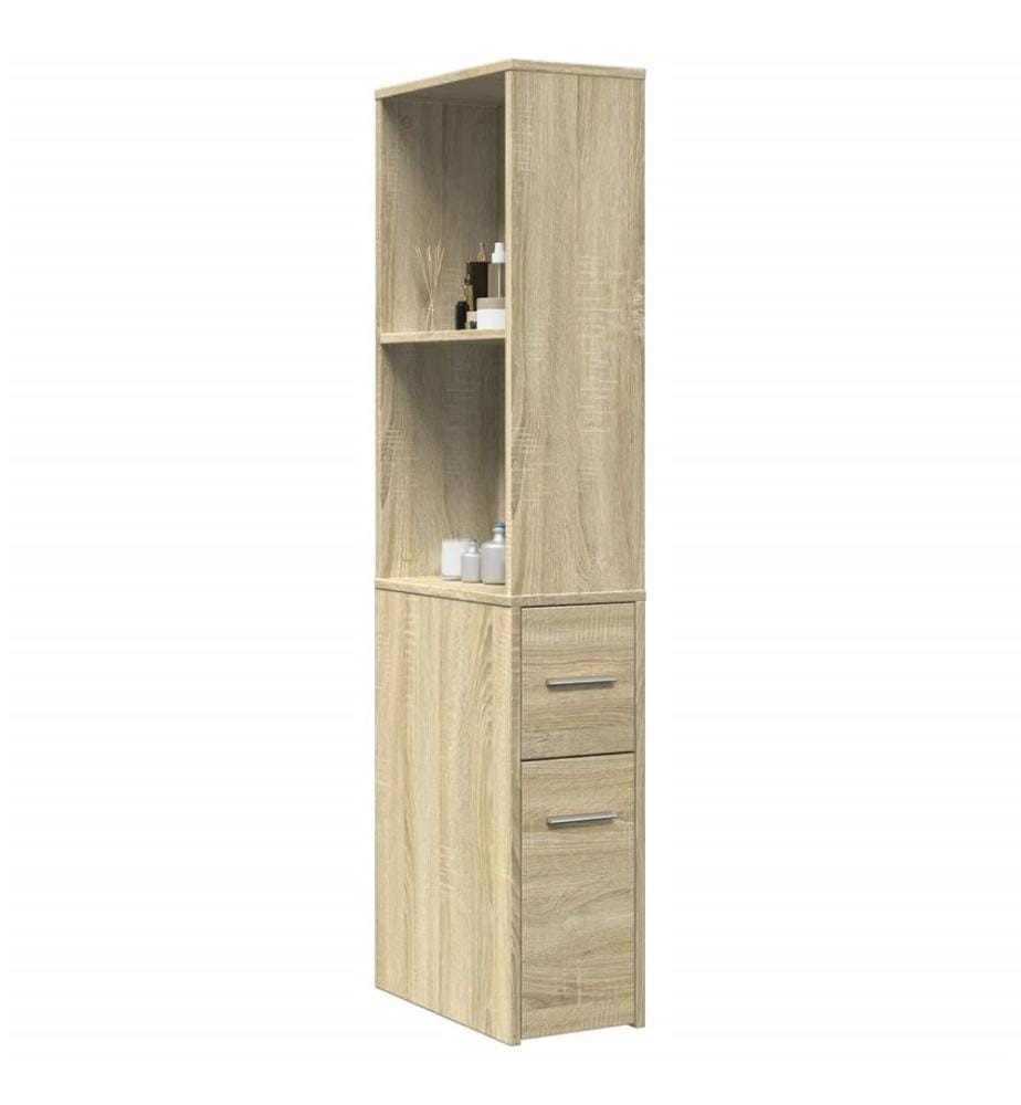 Badschrank Schmal mit Rollen Sonoma-Eiche Holzwerkstoff