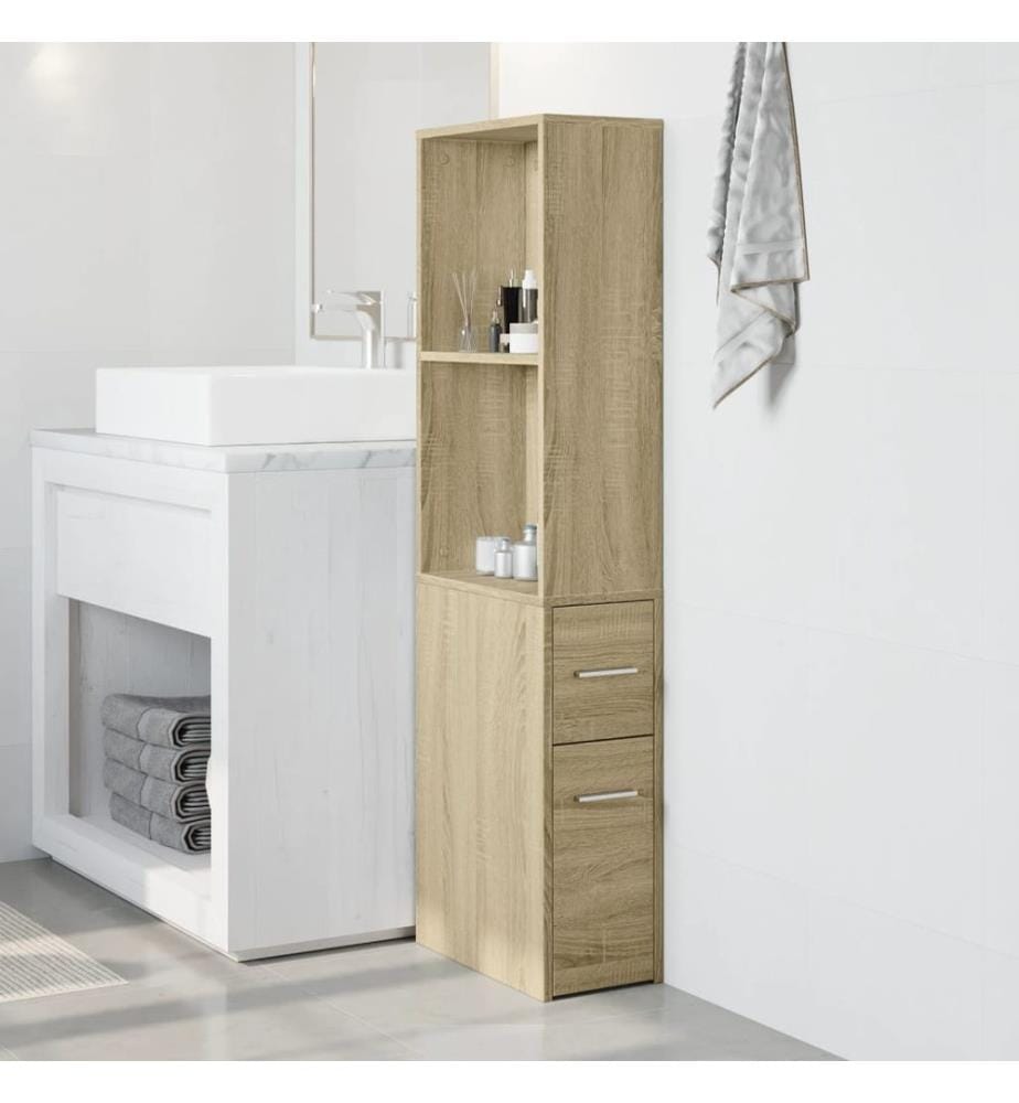 Badschrank Schmal mit Rollen Sonoma-Eiche Holzwerkstoff