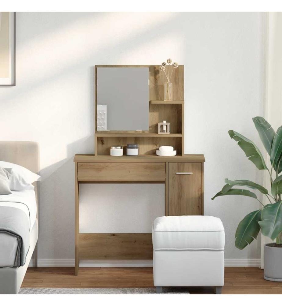Coiffeuse avec miroir chêne artisanal 86,5x35x136 cm