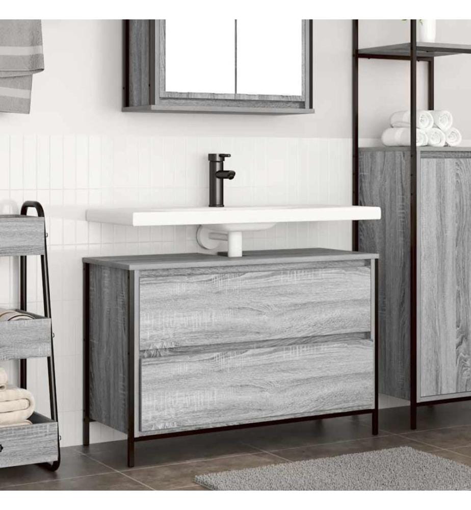 Meuble de salle de bain lavabo tiroirs sonoma gris 90x34,5x60cm