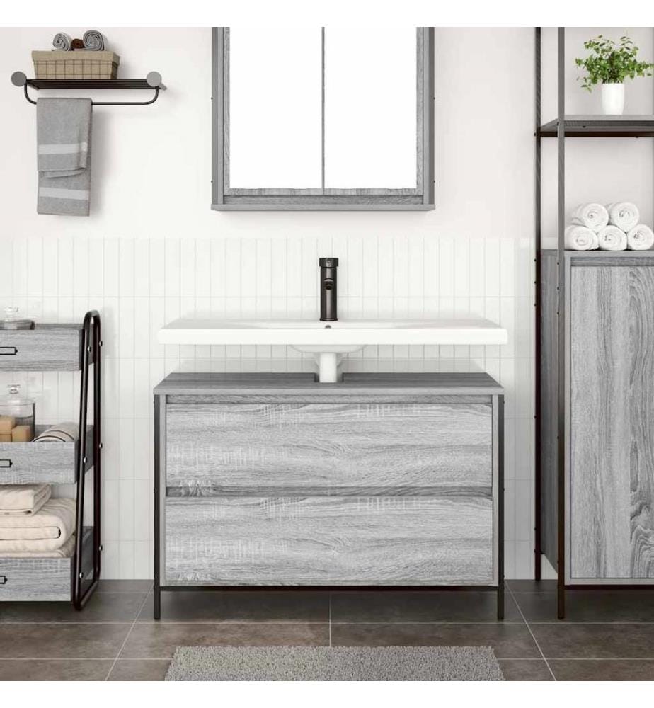 Meuble de salle de bain lavabo tiroirs sonoma gris 90x34,5x60cm