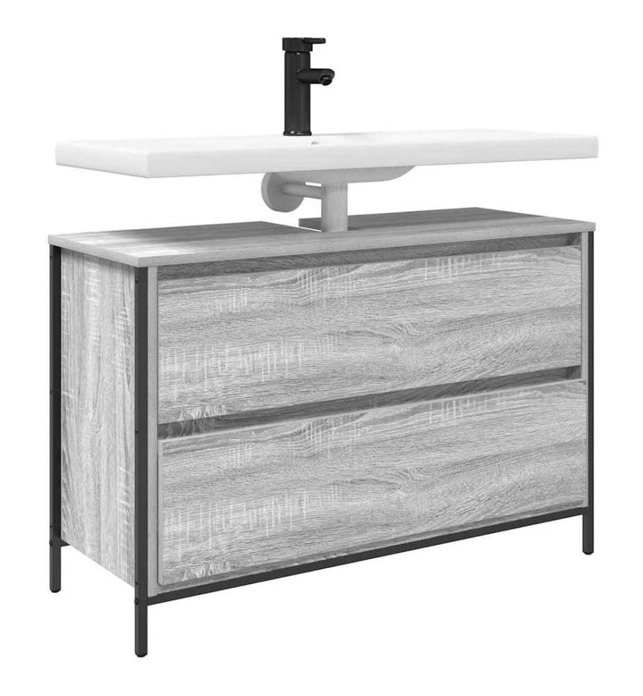 Meuble de salle de bain lavabo tiroirs sonoma gris 90x34,5x60cm