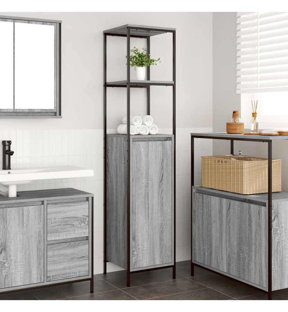 Badschrank mit Regalen Grau Sonoma 36x35x165 cm
