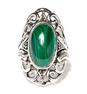 Ehécatl Ring Malachit - Versilbert