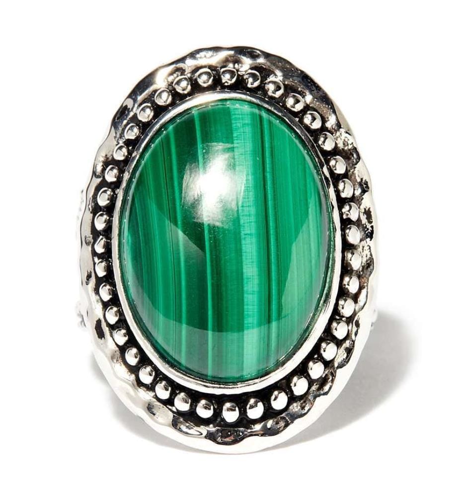 Ring Malinalli Malachit - Versilbert