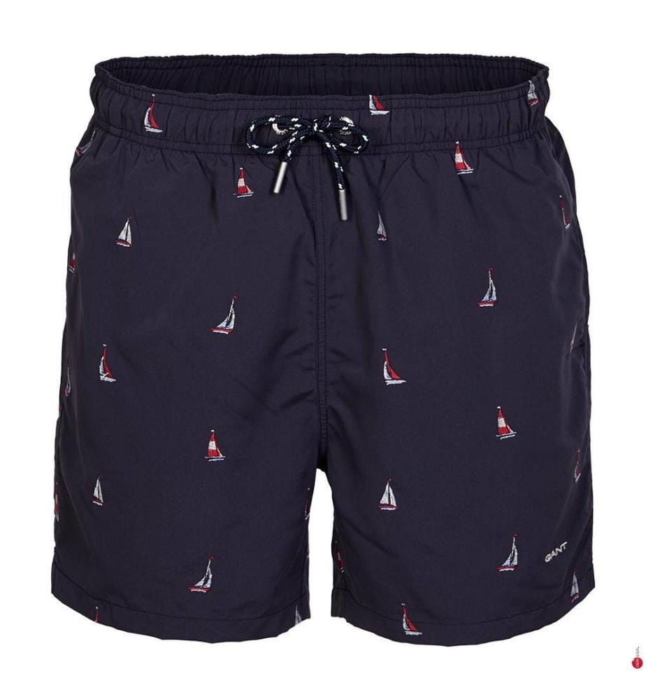 Short de bain à broderie bateau - Bleu nuit