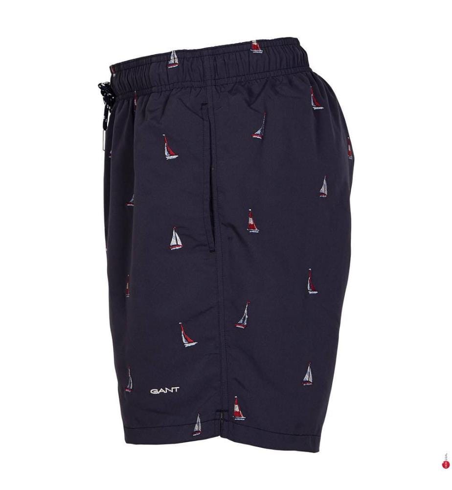 Short de bain à broderie bateau - Bleu nuit