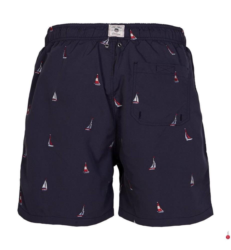 Short de bain à broderie bateau - Bleu nuit