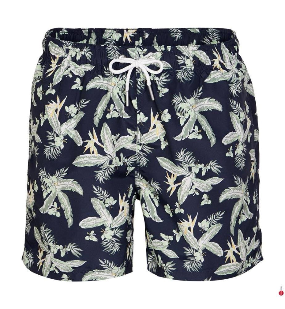 Short de bain imprimé feuilles tropicales - bleu nuit