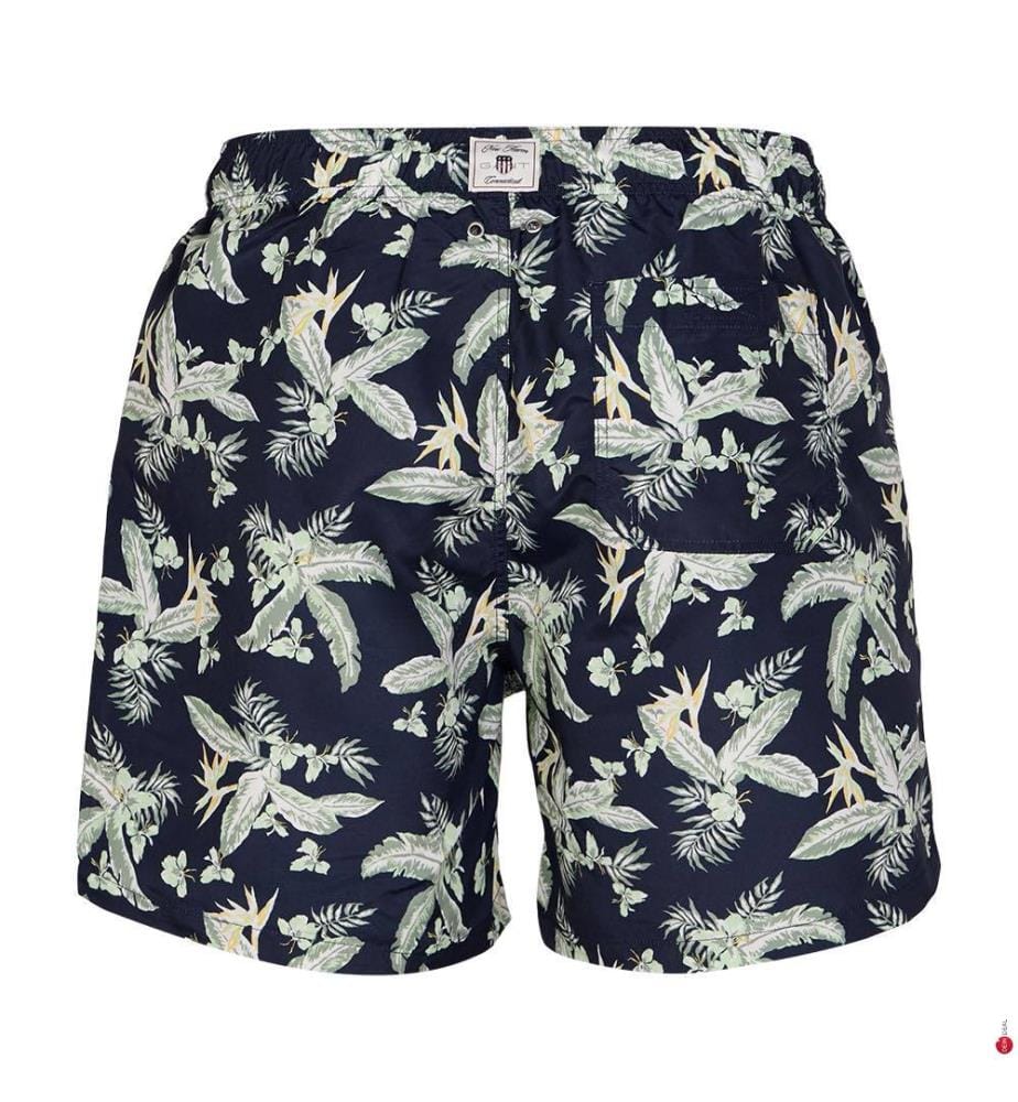 Short de bain imprimé feuilles tropicales - bleu nuit