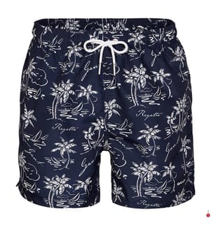 Pantaloncini da bagno con stampa dell'isola - Blu notte