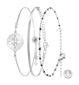 3er Set Armbänder mit funkelnden Kristallen verziert - Silber