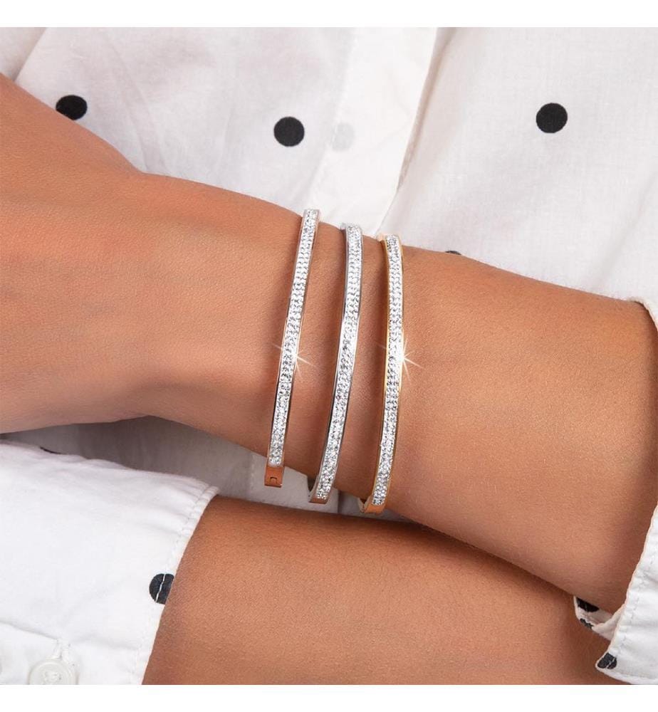 3 Armbänder aus Edelstahl mit funkelnden Kristallen - Silberfarben