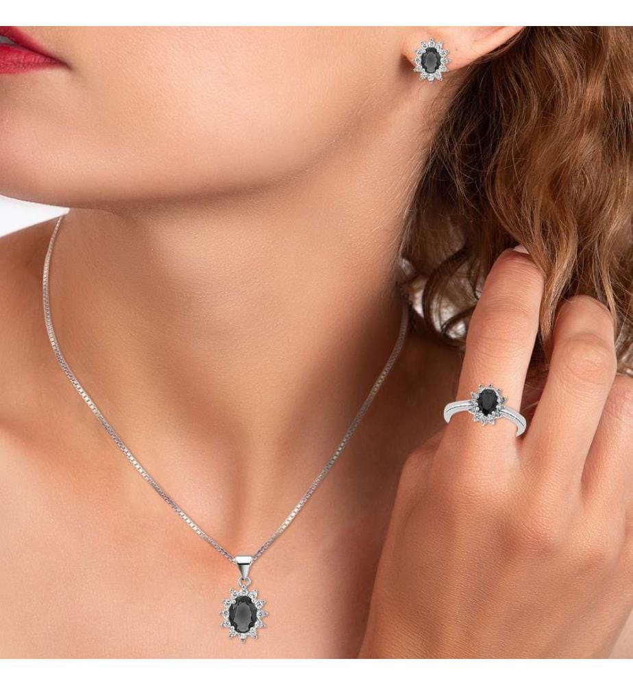 Schmuckset mit Zirkonia - Schwarz