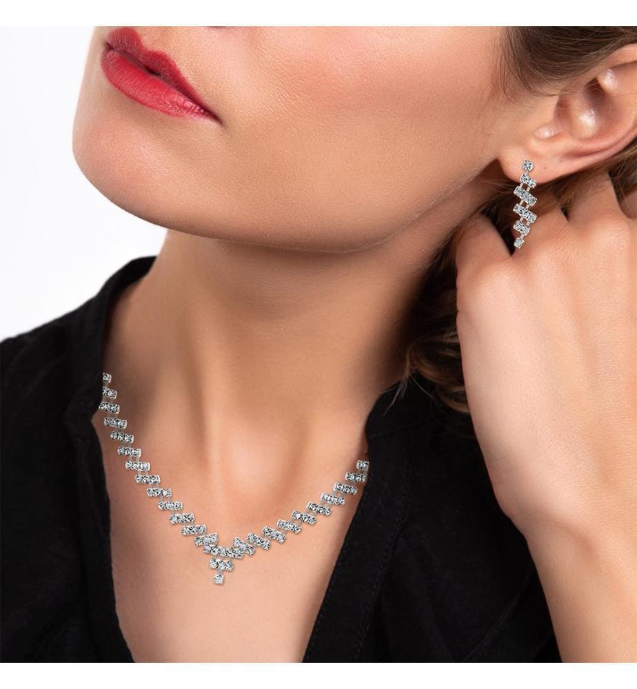 Set Halskette und Ohrringe mit Zirkonia - Silber