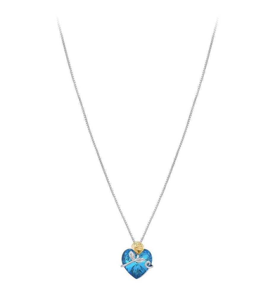 Collana con cuore e rosa ornata di cristalli scintillanti - Blu