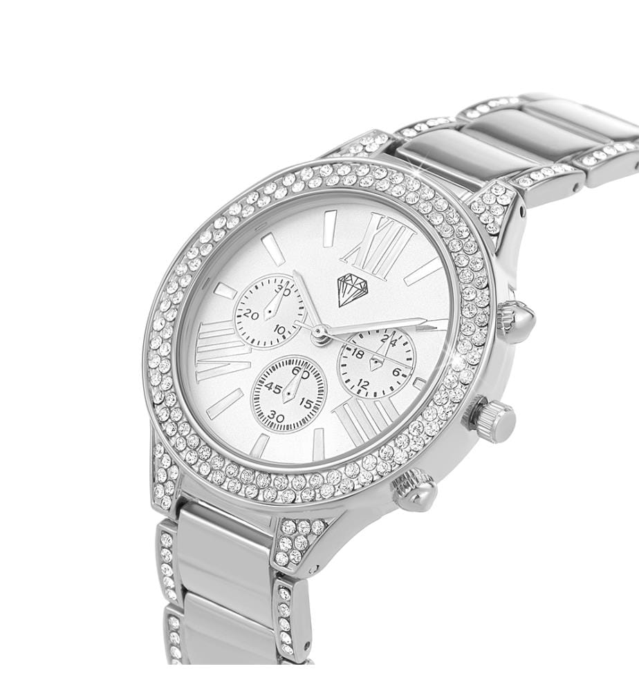 Elegante Uhr mit funkelnden Kristallen - Silber