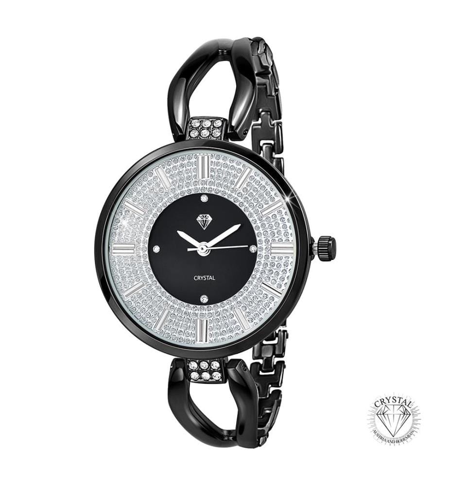 Armbanduhr mit funkelnden Kristallen - Schwarz und Silber
